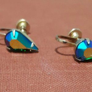 Vintage Coro Earrings Rhinestone Screw Back Mid Century Reverse Teardrop